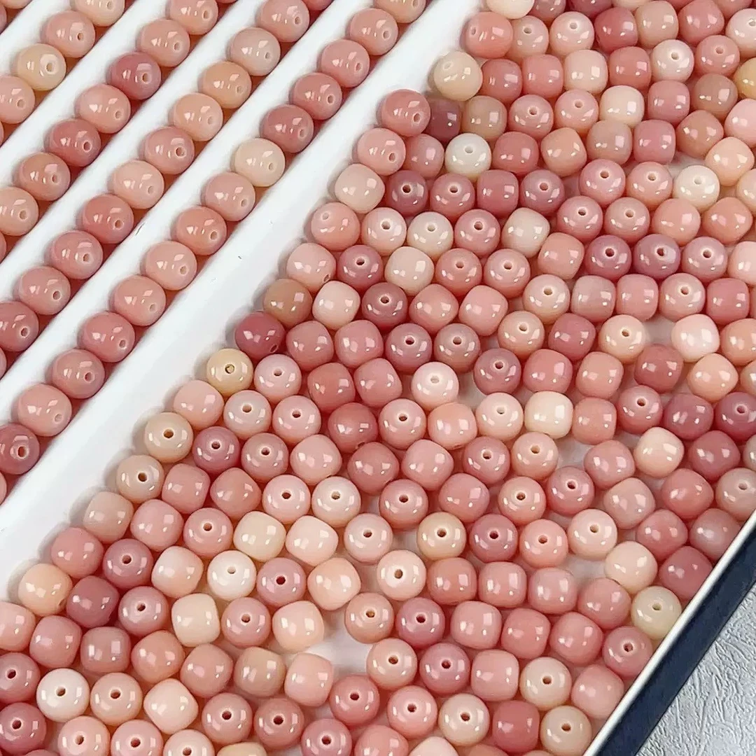 【新品玉化料】原生态胭脂粉色9X10mm桶珠菩提散珠DIY手串文玩串珠