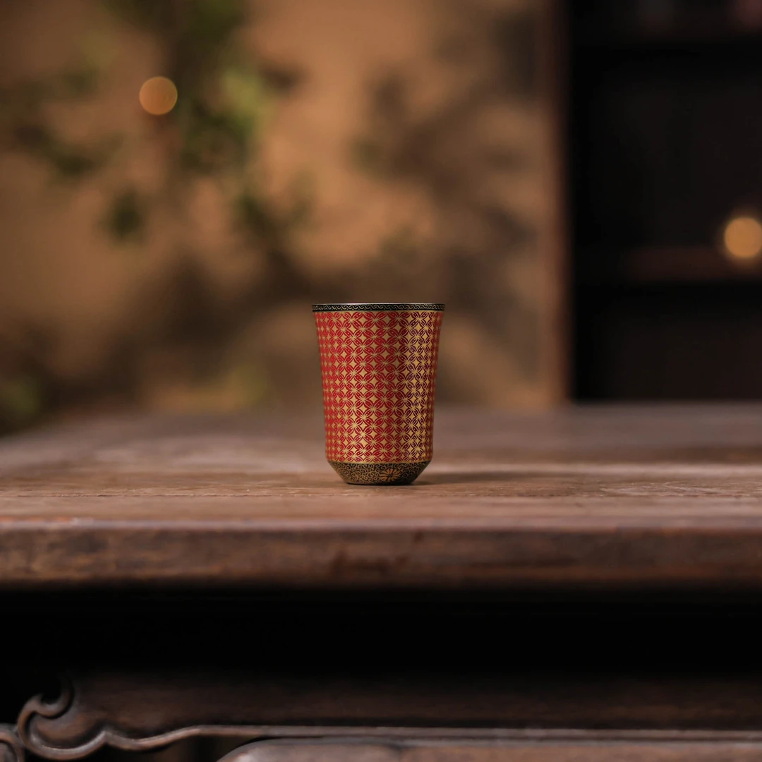 【叁山】【梵田里】玫瑰红-华隐堂&梵田里-钱多多描金闻香铃铛杯（