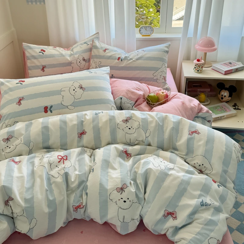 甜心狗狗系列A类全棉柔软亲肤单人网红简约三件套双人床上四件套