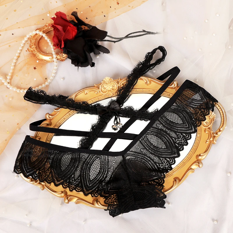 日系大码低腰女士内裤弹力细带薄款镂空女三角裤透气蕾丝内裤
