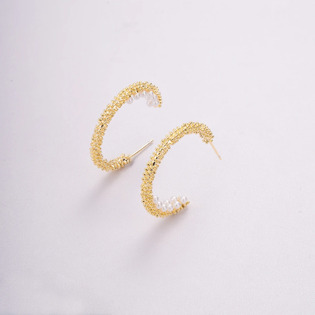 铜合金亚克力耳饰 【穗穗平安】简约碎银白珠耳圈