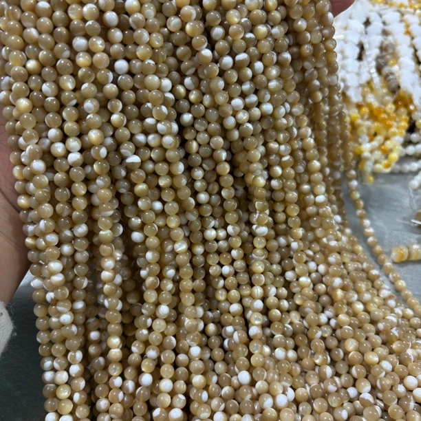 2条5mm咖色精品马蹄螺圆珠海水强光贝母手工diy串珠饰品项链配件