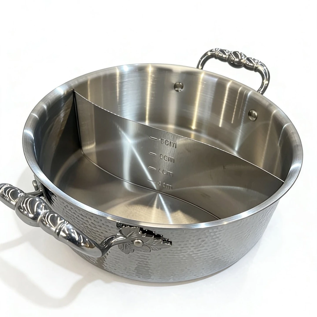 LGTJTJLGG 银色捶打纹鸳鸯火锅26cm