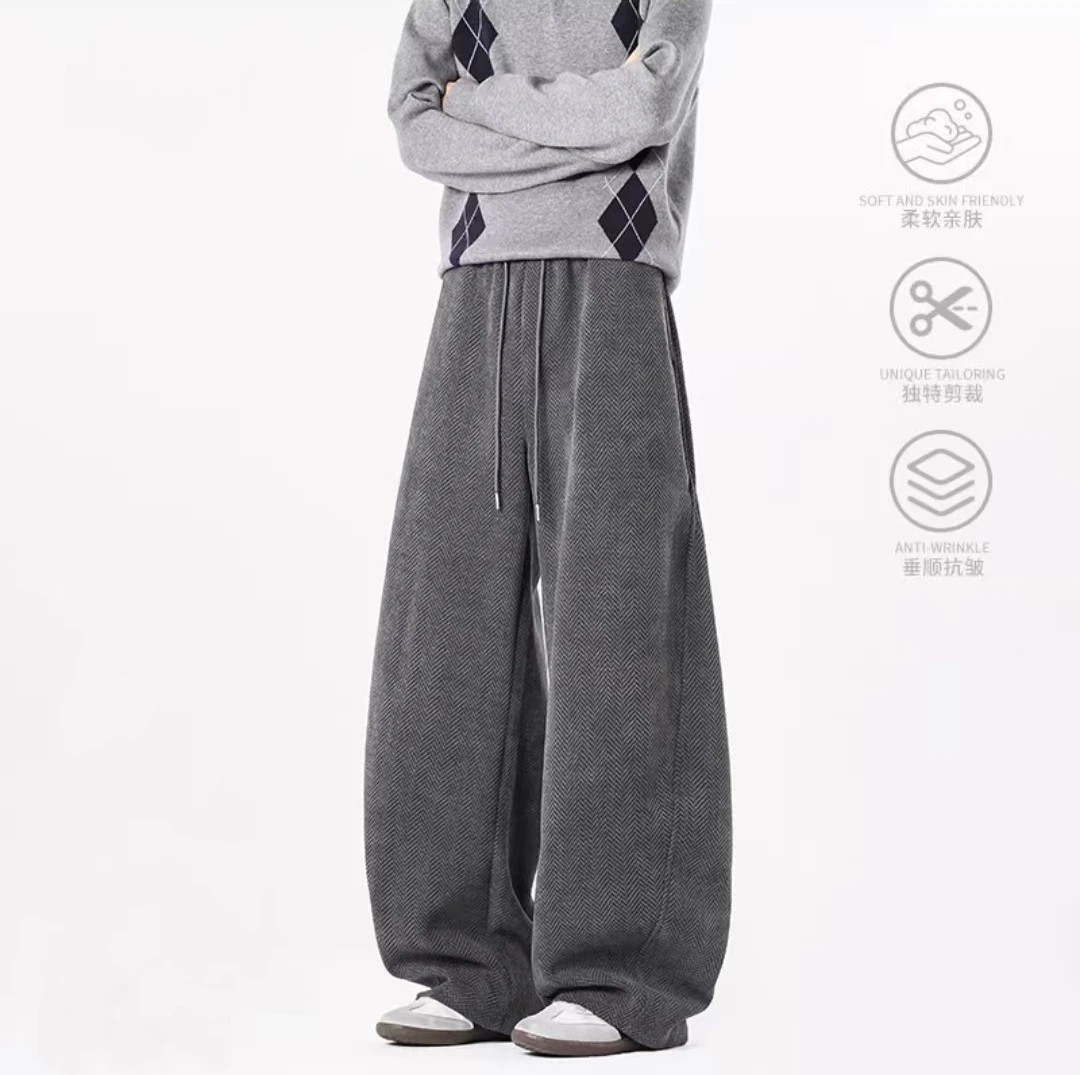 美式休闲裤男女秋冬季2025新款宽松麦穗纹理直筒运动裤舒适感长裤