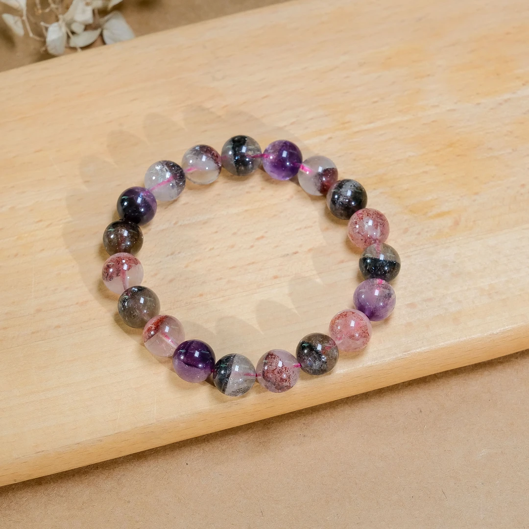 天然彩超七A水晶手串七轮骨干全能满矿物质-多样性发其一-CQ131