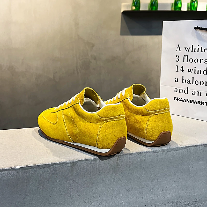 SMKZNY爆款真皮黄色阿甘德训鞋内增高小个子女鞋帮春夏季休闲板鞋