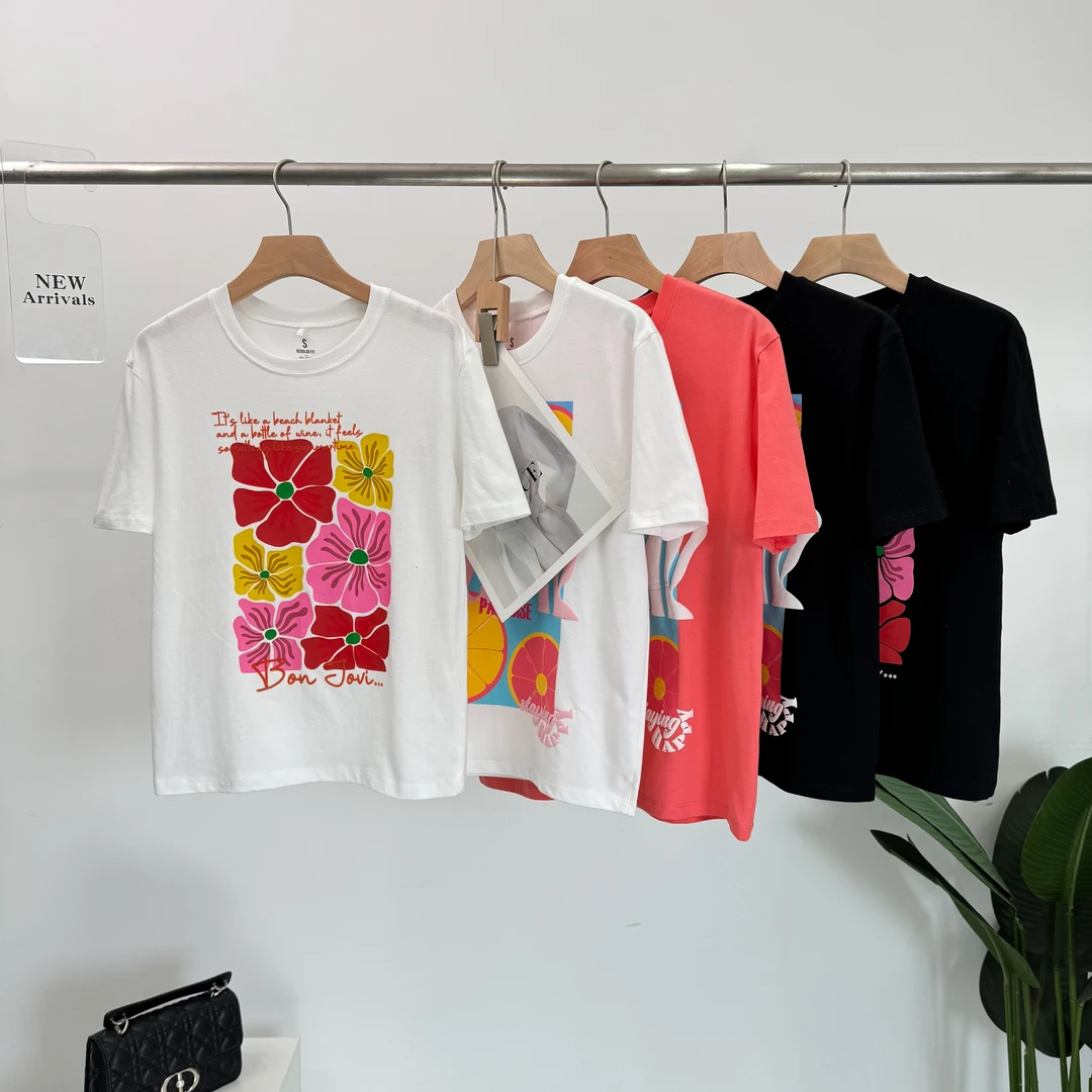 B166出口欧美JUMP外贸糖果色纯棉精梳棉夏季休闲女士个性夏日t恤