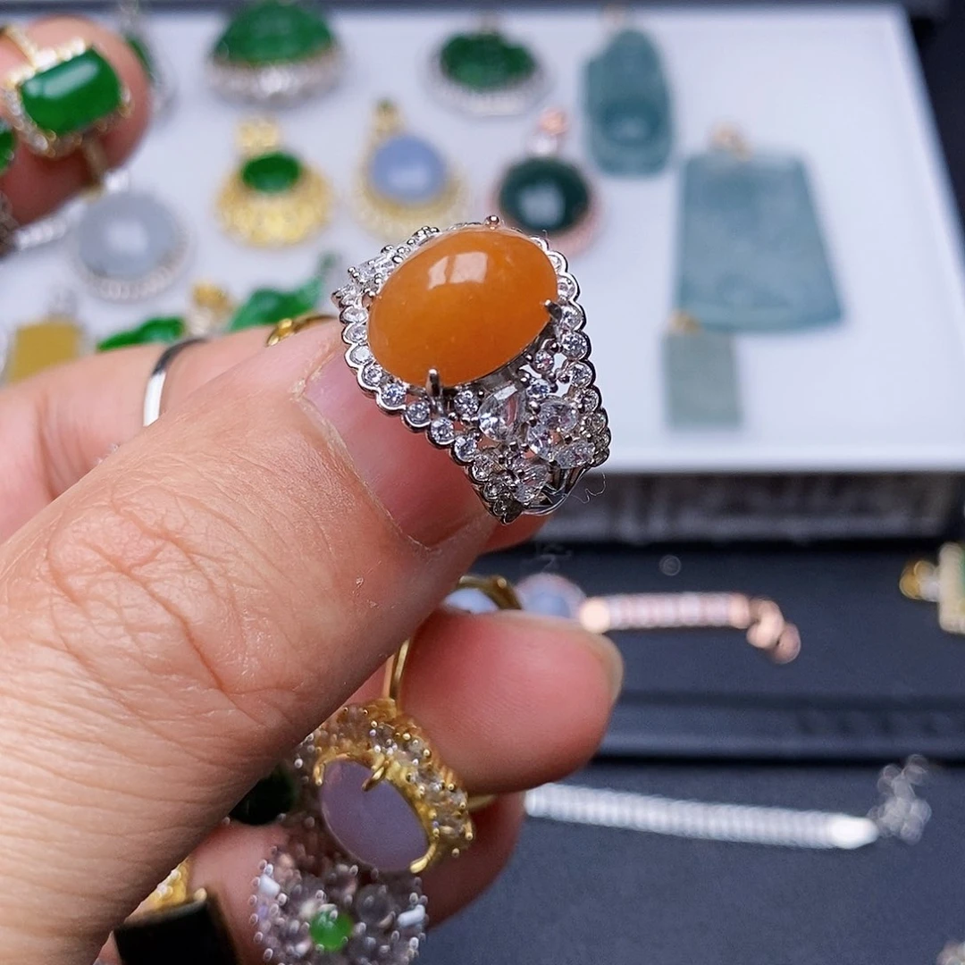 翡翠戒指银S925镶嵌戒指