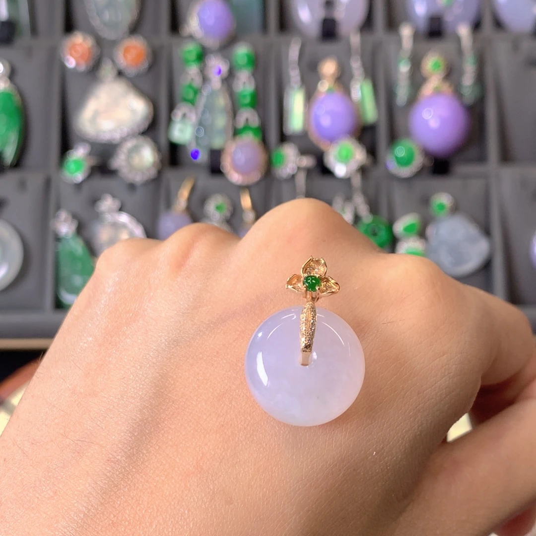 吊坠(不含链)18K金镶嵌翡翠