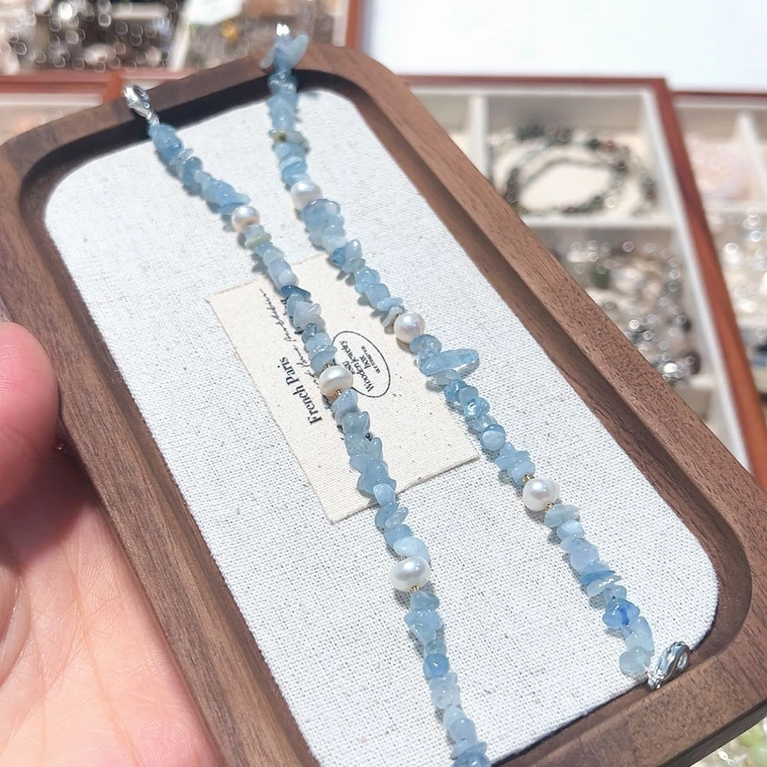 烟晶手链银S925镶嵌海蓝宝碎石