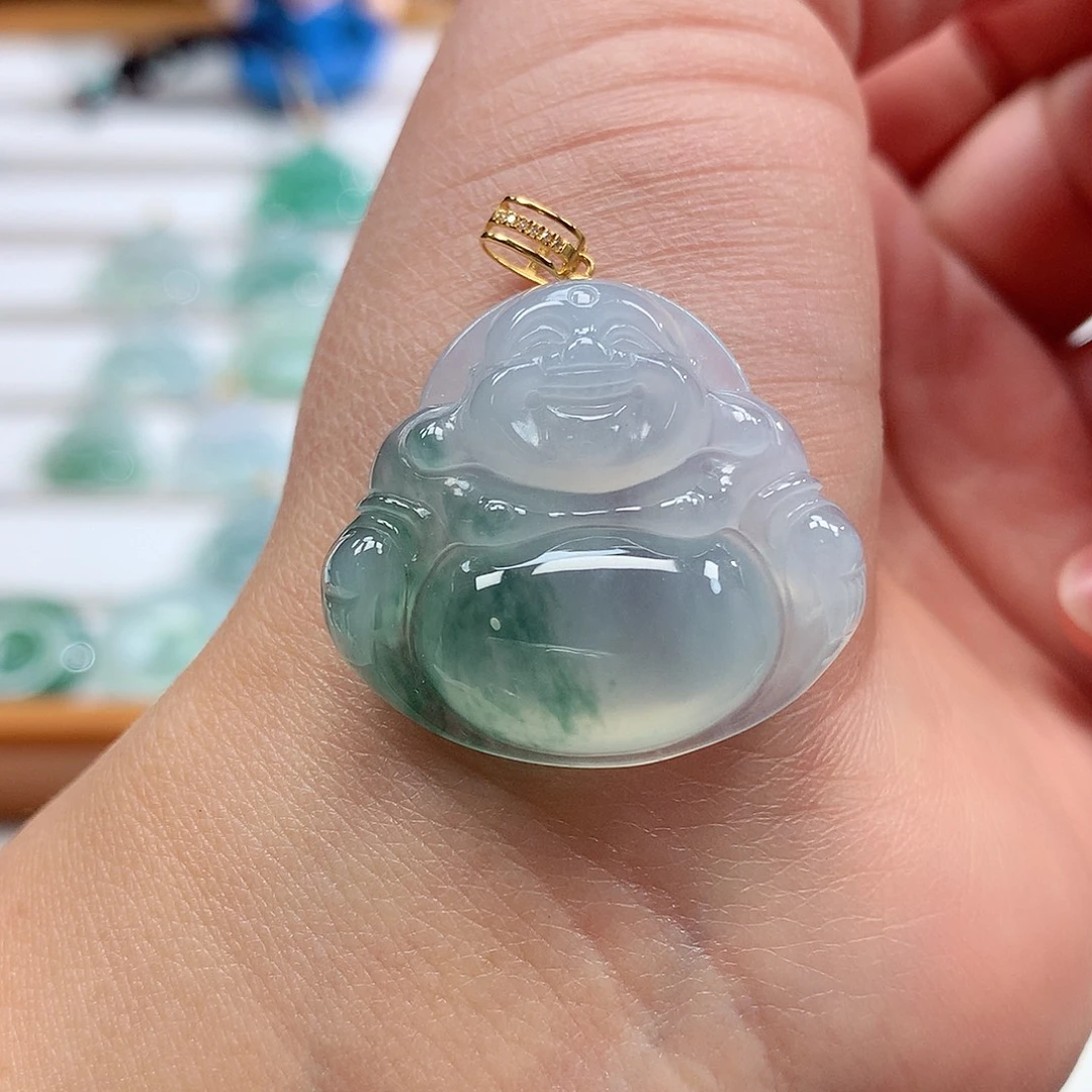 翡翠18K金镶嵌吊坠(赠链)25.6-29.3-6.2