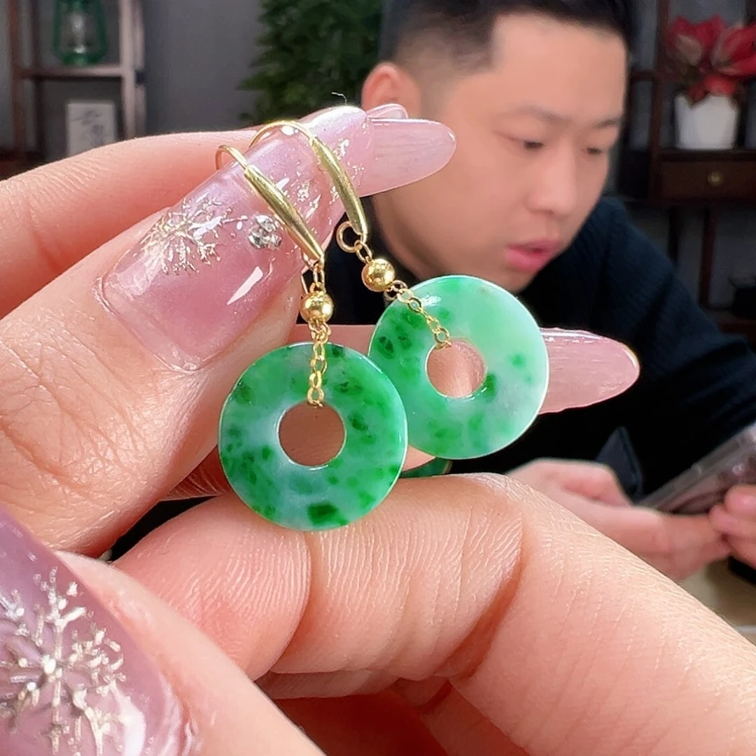 翡翠耳饰18K金镶嵌耳环44