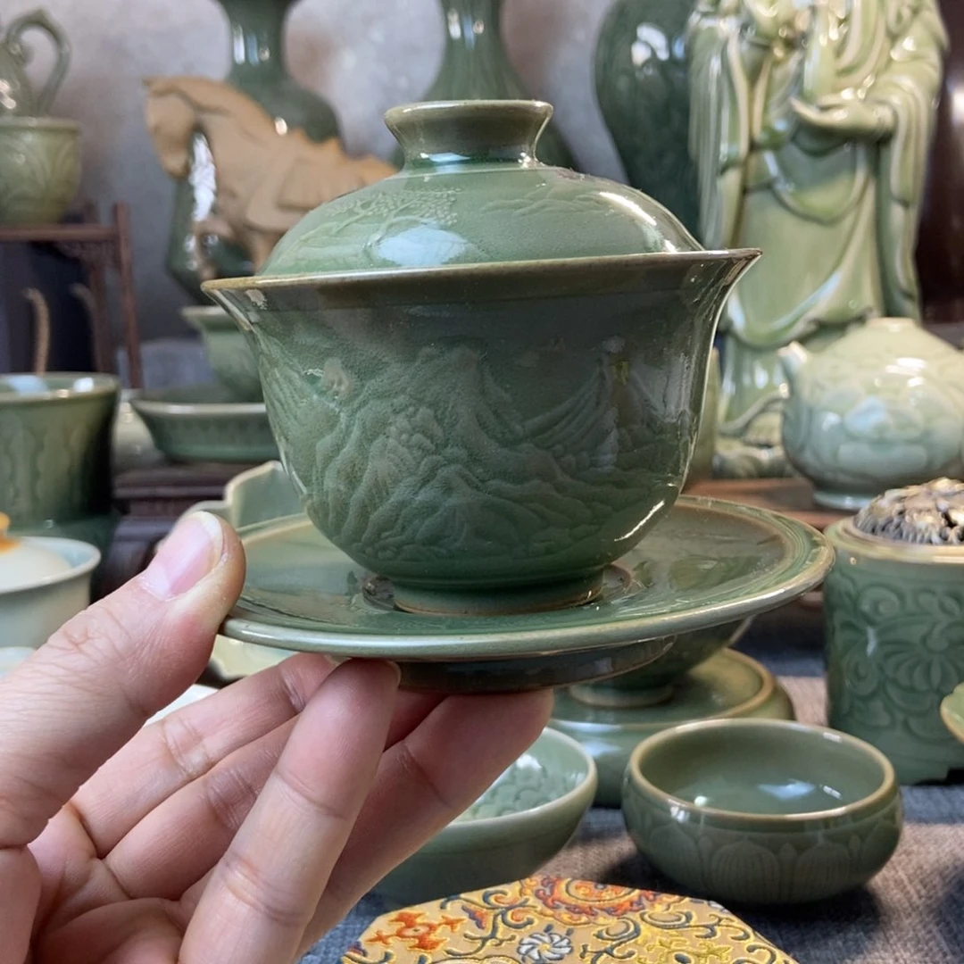 耀州窑福利款微瑕三才盖碗