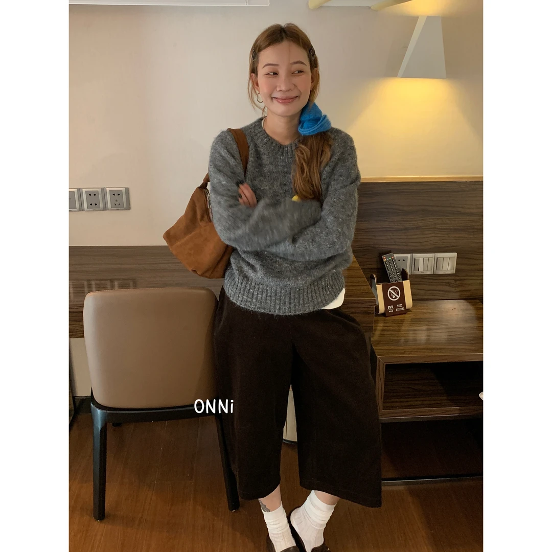 ONNI八分裤咖色直筒休闲裤小众慵懒宽松休闲高腰百搭阔腿裤#0413