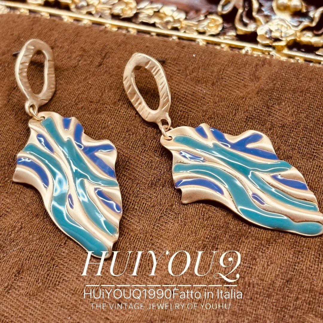 铜合金合成锆石耳饰 【海浪】耳钉077