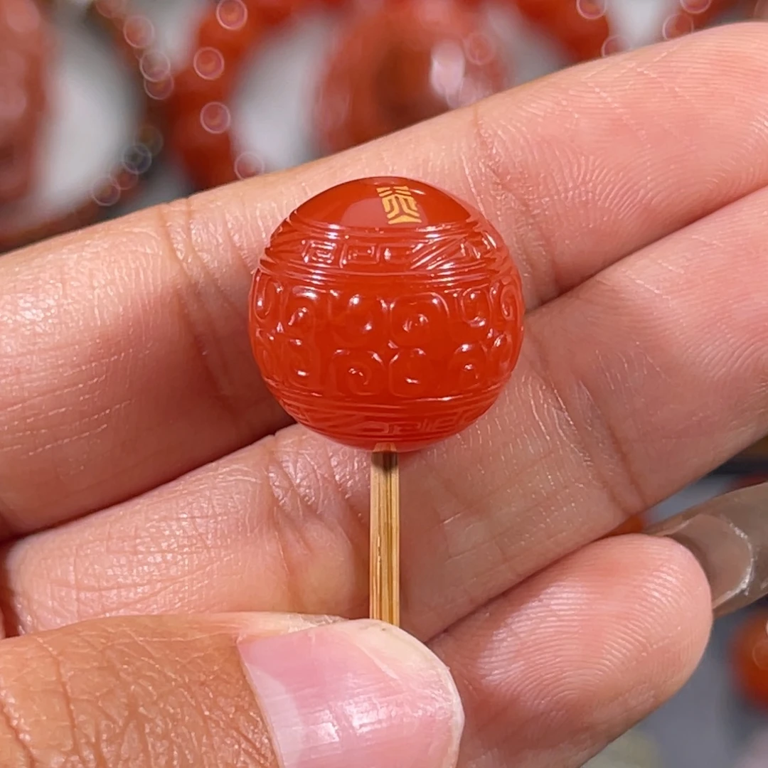 南红玛瑙未镶嵌滴水洞回纹圆珠16mm