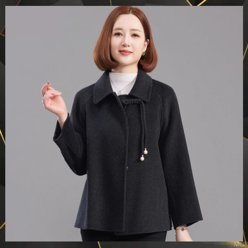 【100羊毛】中老年女装时尚秋冬妈妈外套高档新款双面呢羊毛大衣