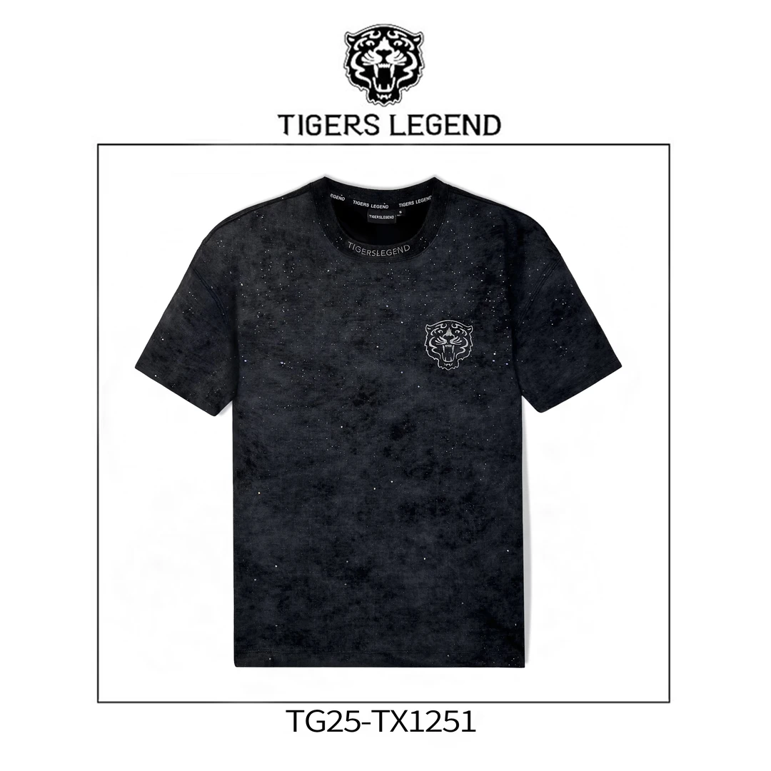 高奢潮牌雾霾灰满天星扎染亮片刺绣短袖t恤男女同款情侣夏季新款