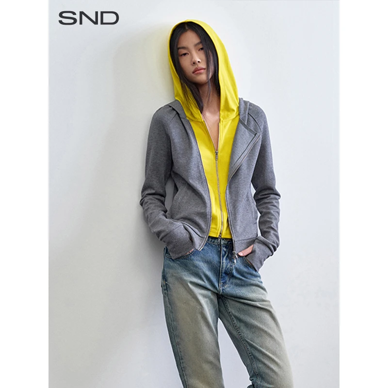 【SNDRARELY ALIKE 设计师品牌】SND SS25 假两件连帽斜襟撞色卫衣
