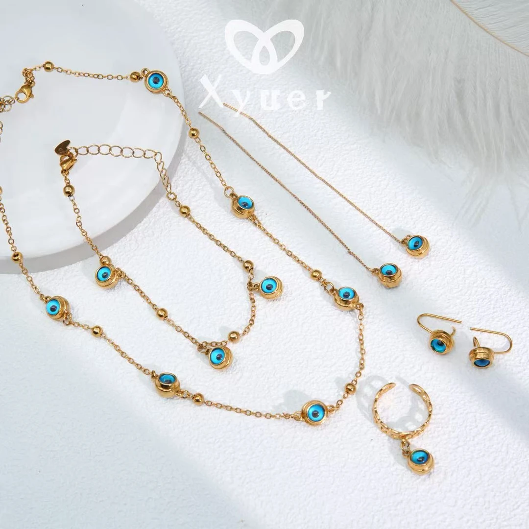 Xyuer/谢雨儿 钛钢珐琅项链 Xyuer时尚蓝色眼五件套首饰套装