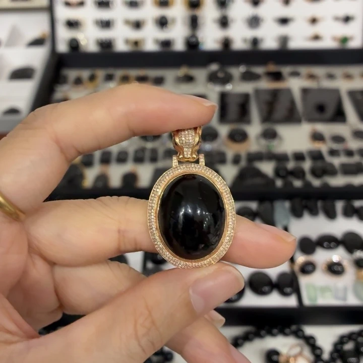 翡翠18K金镶嵌吊坠(不含链)墨翠吊坠