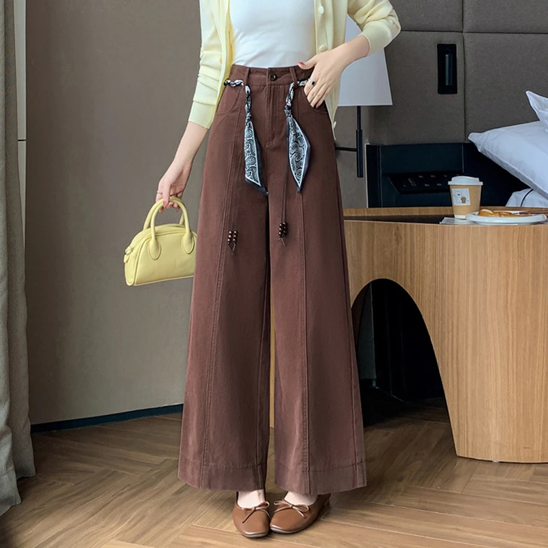 小个子a字阔腿裤女秋季休闲工装九分裤子2025新款爆款直筒牛仔裤