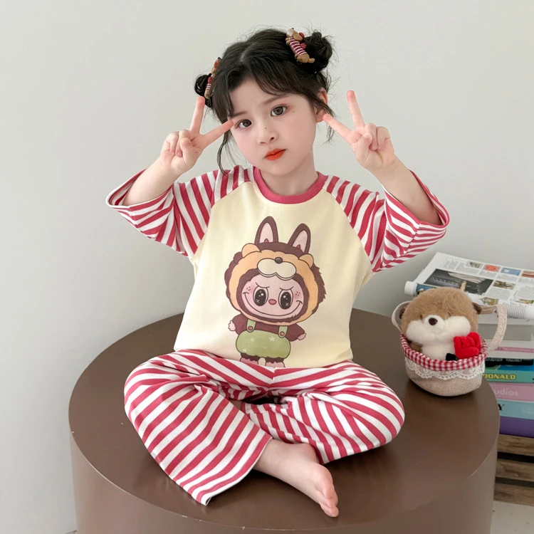 儿童睡衣女孩纯棉春秋季女童长袖卡通拉布布秋款女宝宝家居服套装
