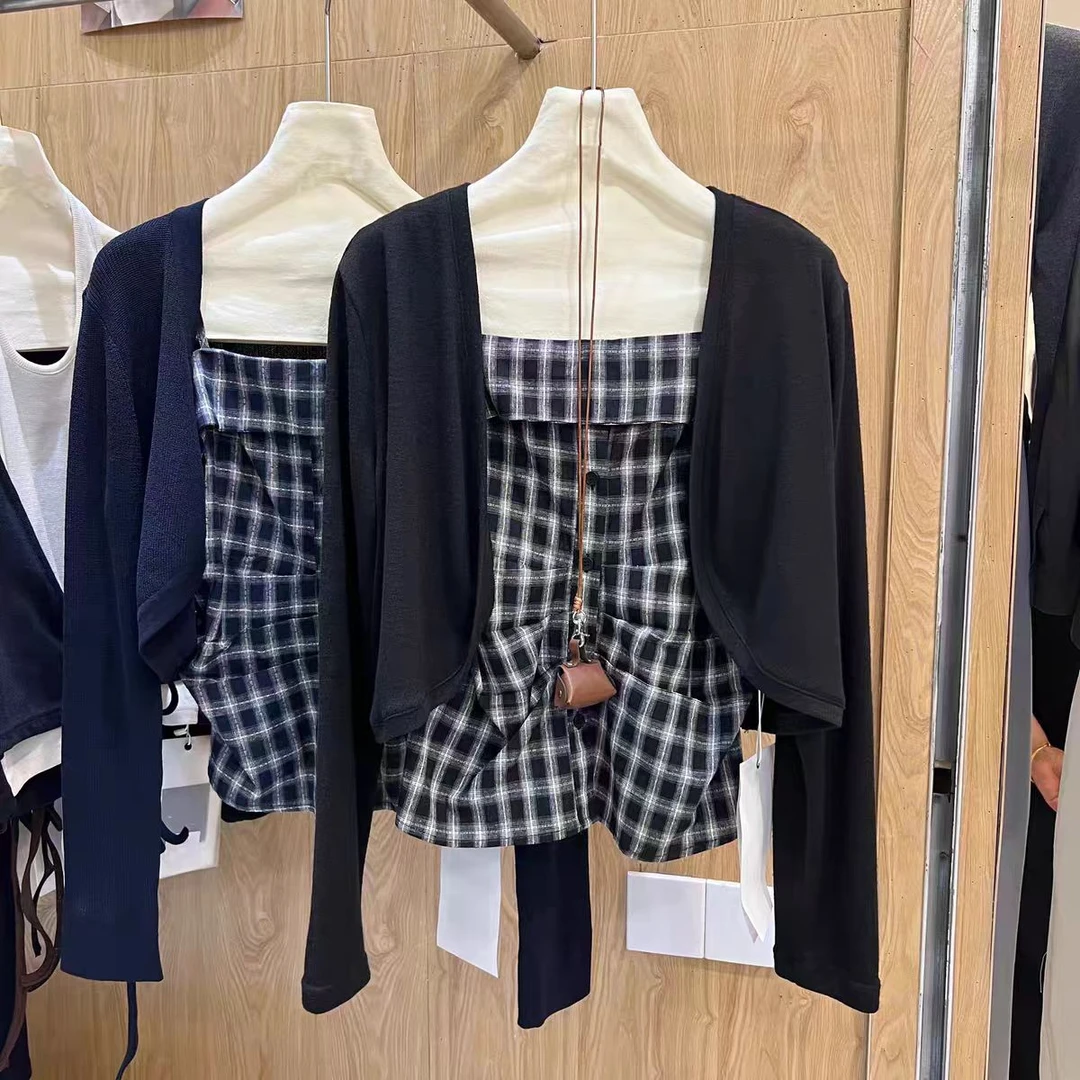 新款法式时尚套装格子吊带通勤风机能风东方洛可可气质网红8239