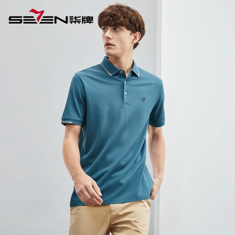 【含亚麻】柒牌男士夏季新款polo衫短袖时尚休闲柔软舒适翻领T恤