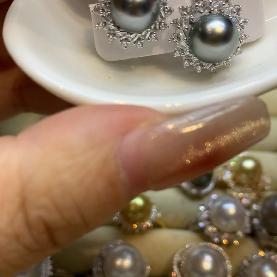 银S925镶嵌耳饰海水珍珠