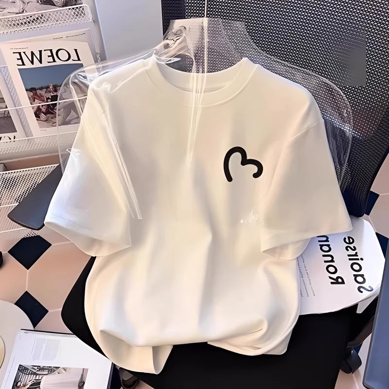 白色纯棉正肩短袖t恤女半袖2025新款爆款设计感夏季全棉上衣宽松