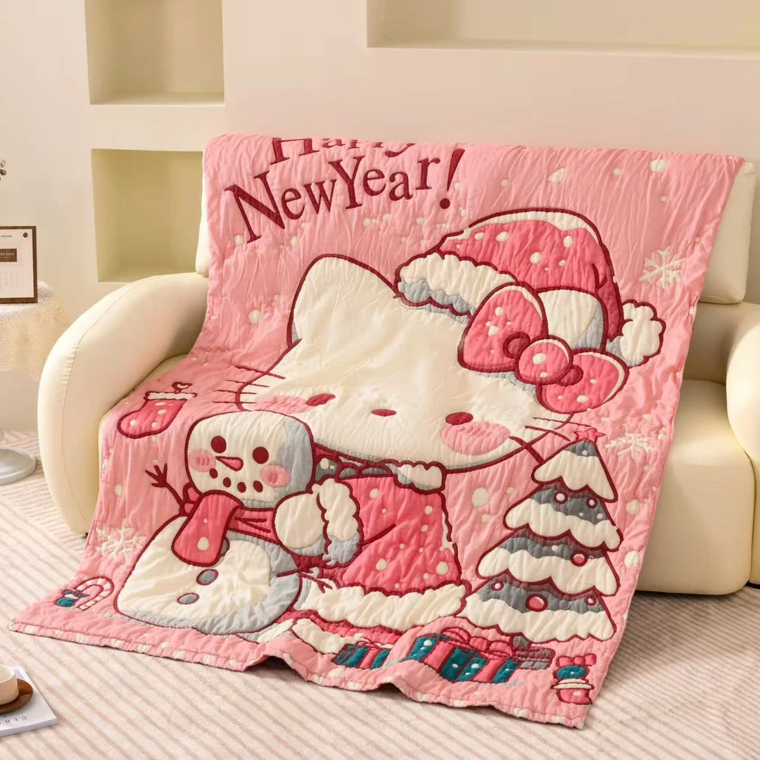 【圣诞粉猫】150*200 A类全棉纱布云朵泡芙被
