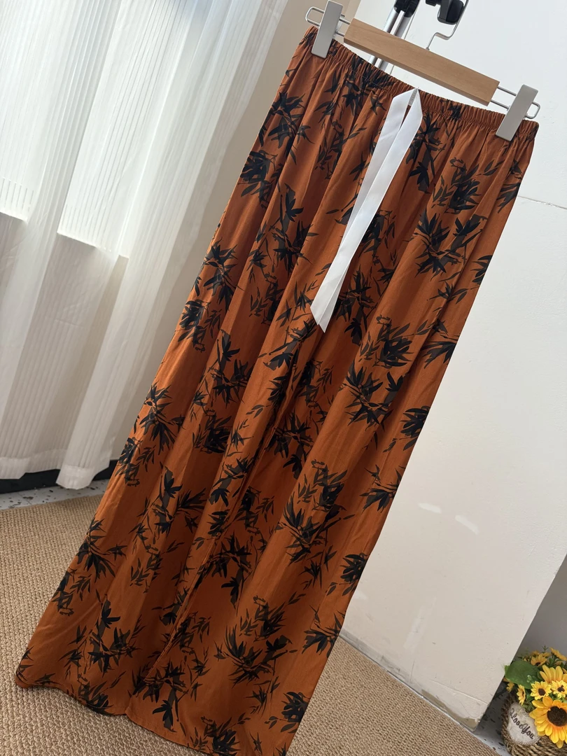 棉绸睡裤女士薄款棉绸阔腿裤居家可外穿人造棉裤子新中式棉绸睡裤