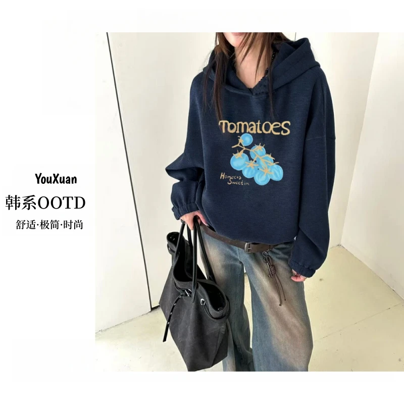 YOUXUAN-[字母印花]25秋冬加厚好柿发生印花连帽加绒卫衣HT-U386
