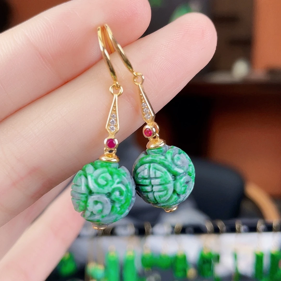 翡翠银S925镶嵌耳饰