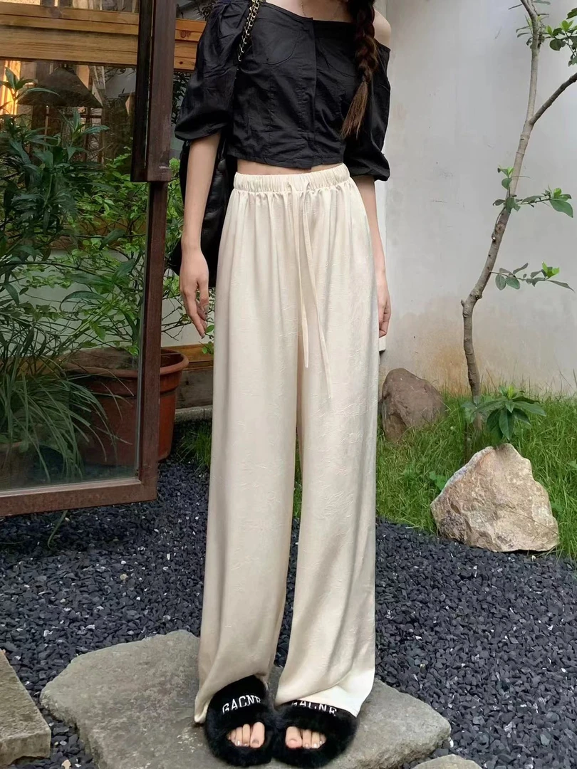 【XIAOQI】A119福利7735顺滑缎面阔腿裤女夏季薄款