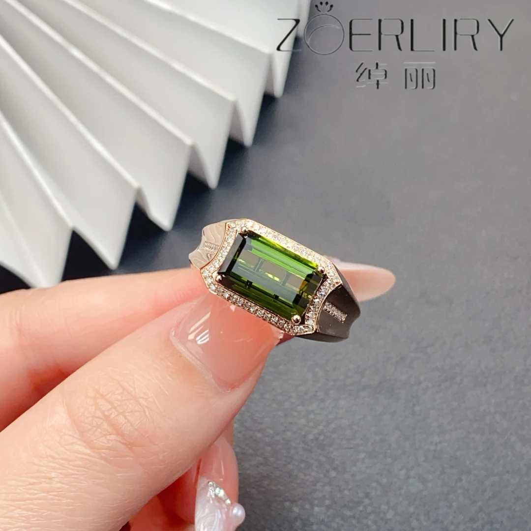 绰丽彩宝18k金镶嵌钻石天然碧玺男戒 主石：4.76克拉