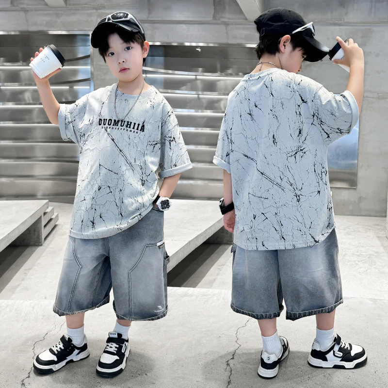 独特洋气时髦装男童夏装套装2025新款儿童夏季服装中大童宽松帅气