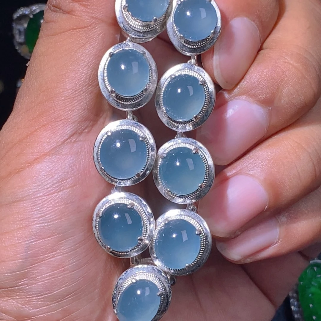 翡翠未镶嵌颈饰铜托天空蓝翡翠套链