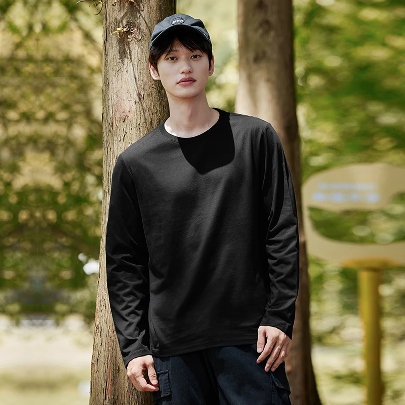 拓路者户外长袖男士上衣休闲保暖圆领套头宽松纯色透气百搭男式