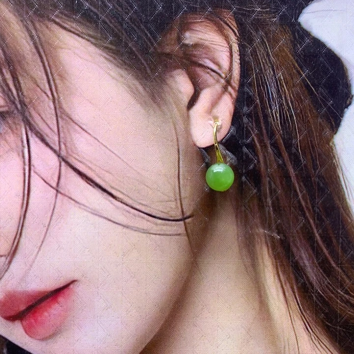 和田玉银S925镶嵌耳饰