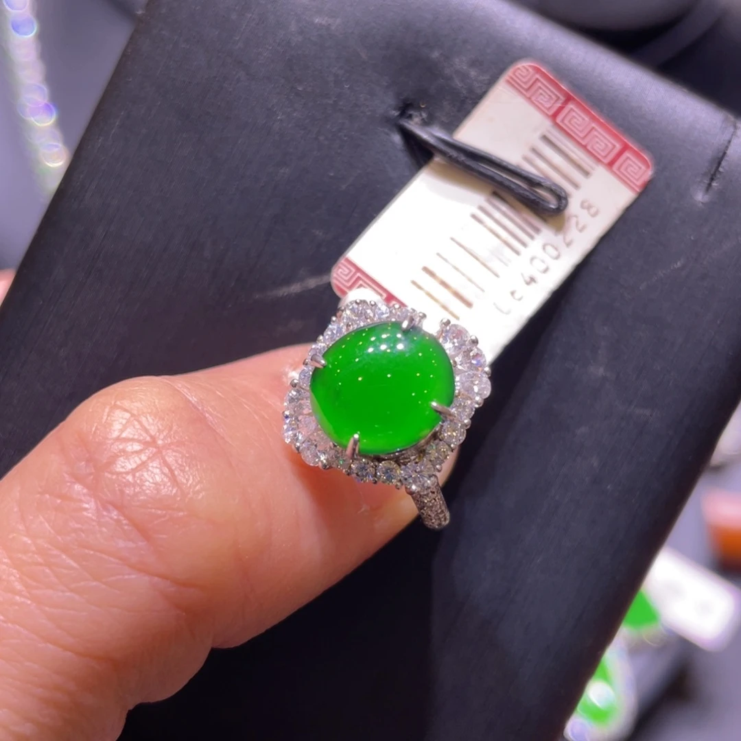 翡翠银S925镶嵌颈饰戒指