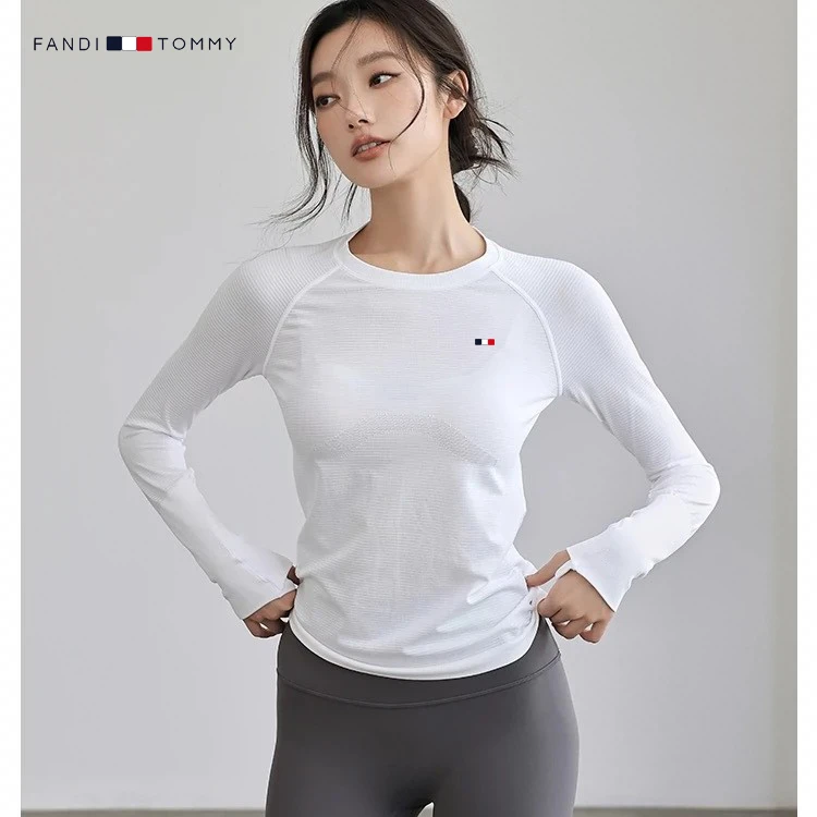 秋冬季透气圆领长袖t恤瑜伽运动上衣弹力跑步健身羽毛球训练衣女