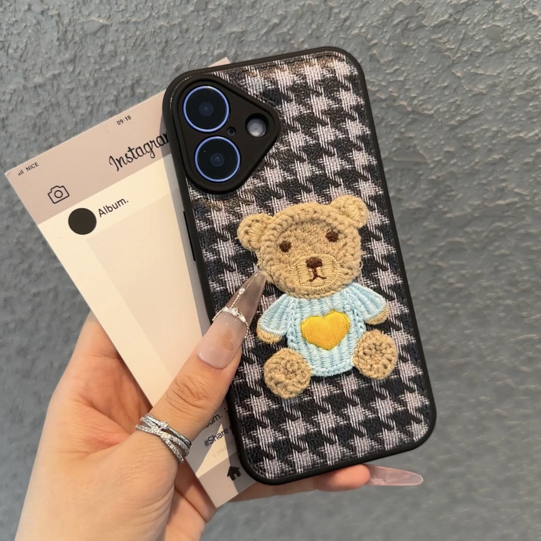 秋冬毛衣小熊适用苹果17/16气垫手机壳vivo华为P70小米15oppo新款