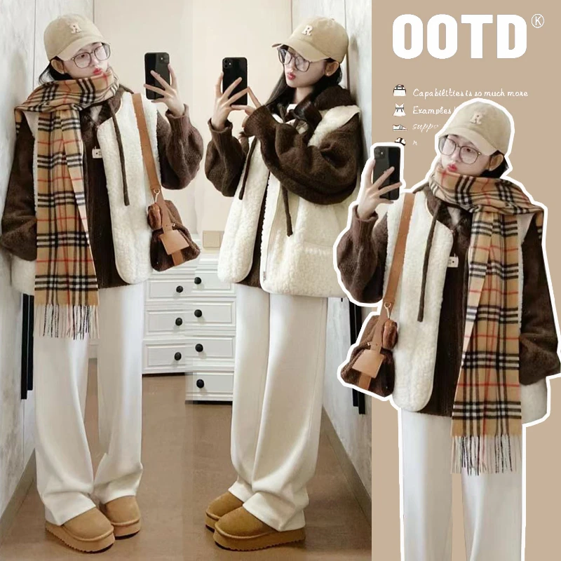 孕妇套装2025新品时尚减龄休闲连帽针织毛衣羊绒马甲阔腿裤秋冬季