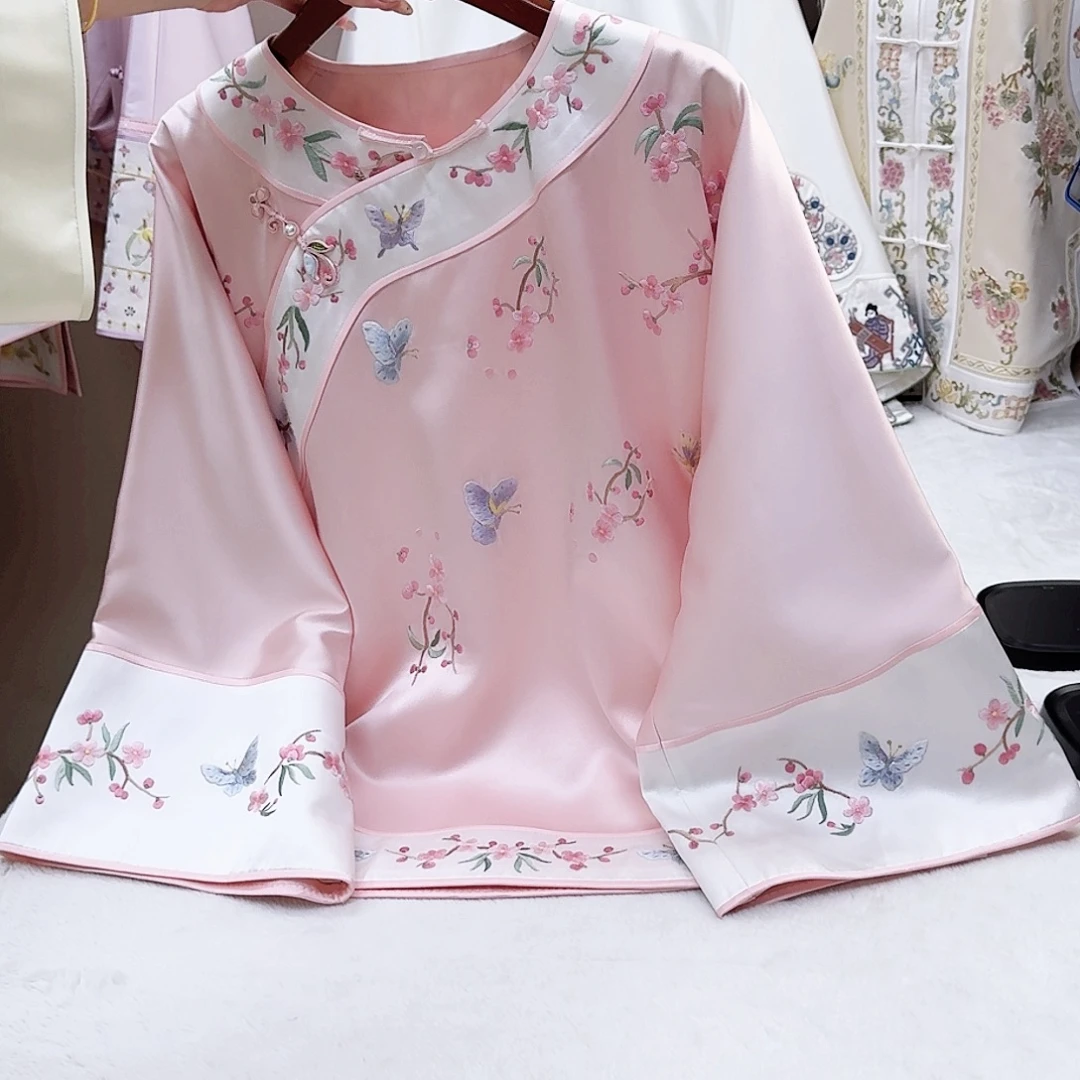 织绣真丝粉色 梅花蝴蝶外套