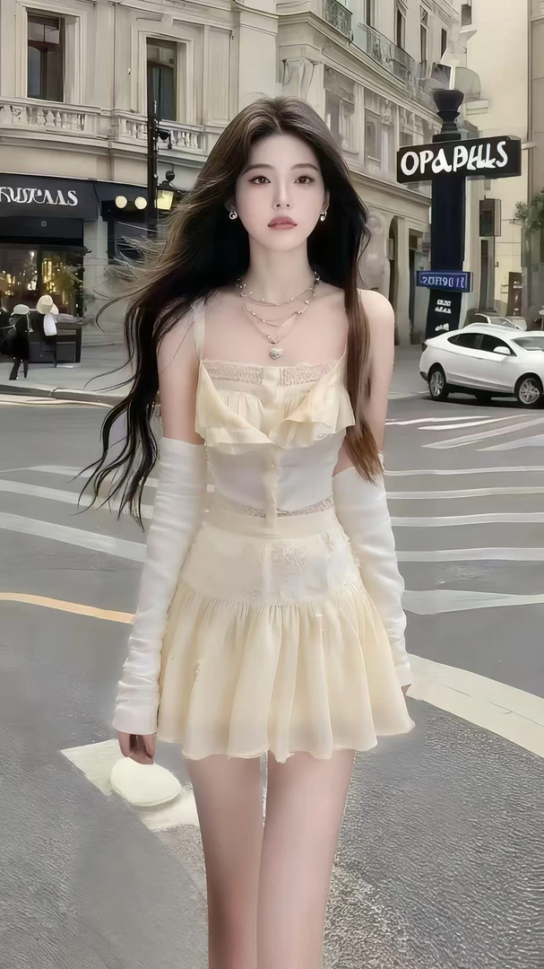 轻奢高端小众纯欲黄色方领吊带设计感上衣+黄色百搭半身裙两件套