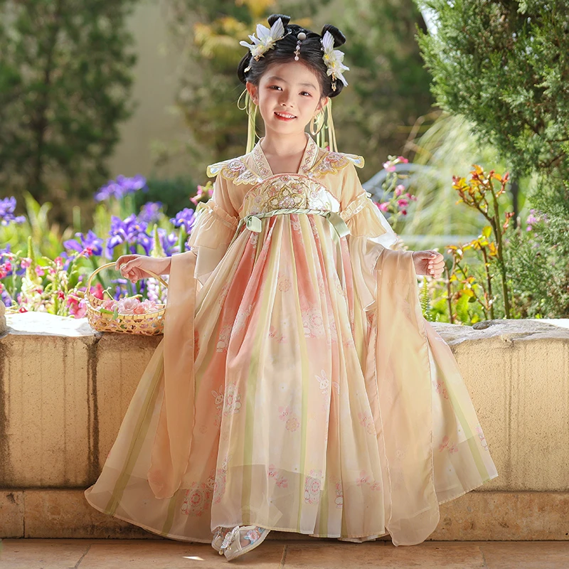 SL3347汉服女童夏季中国风2025新款超仙女孩连衣裙薄款古装裙子