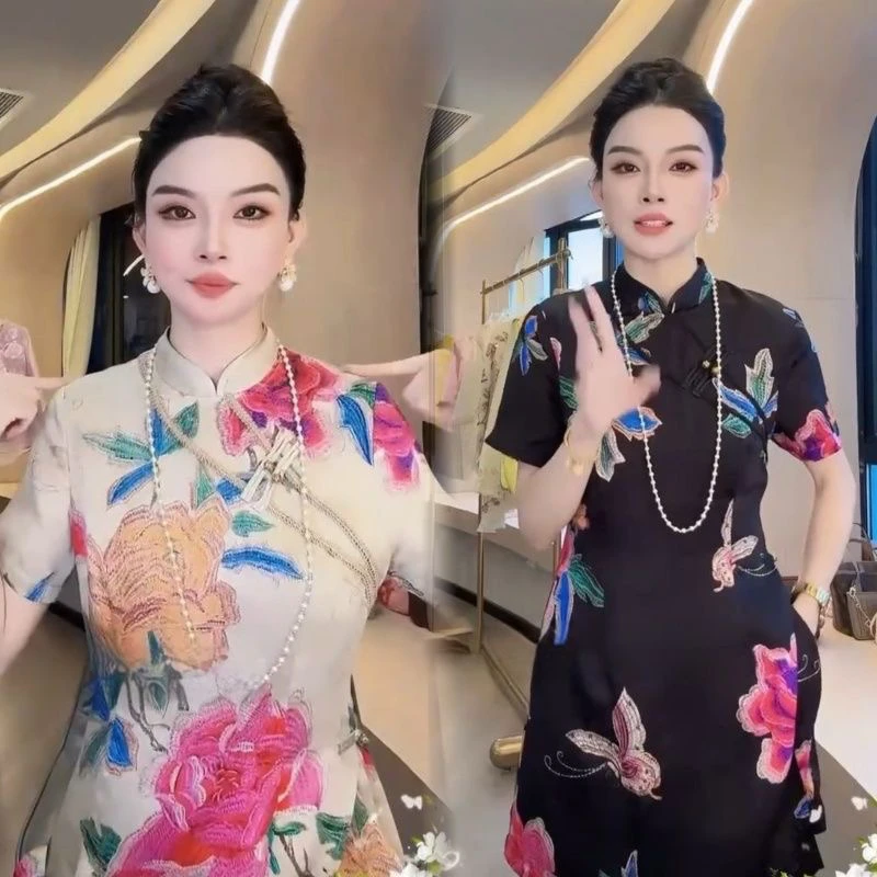 大码国风新中式套装显瘦气质连衣裙短裤两件套纯欲慵懒风女装洋气
