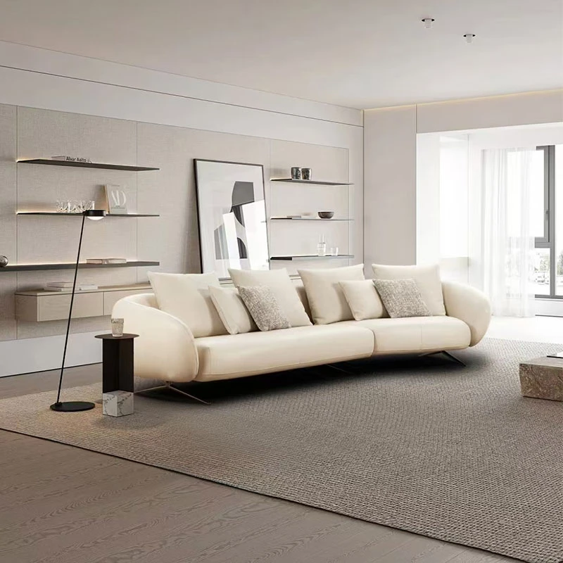 意式极简客厅异形小户型组合真皮沙发轻奢高级感奶油风异形组合